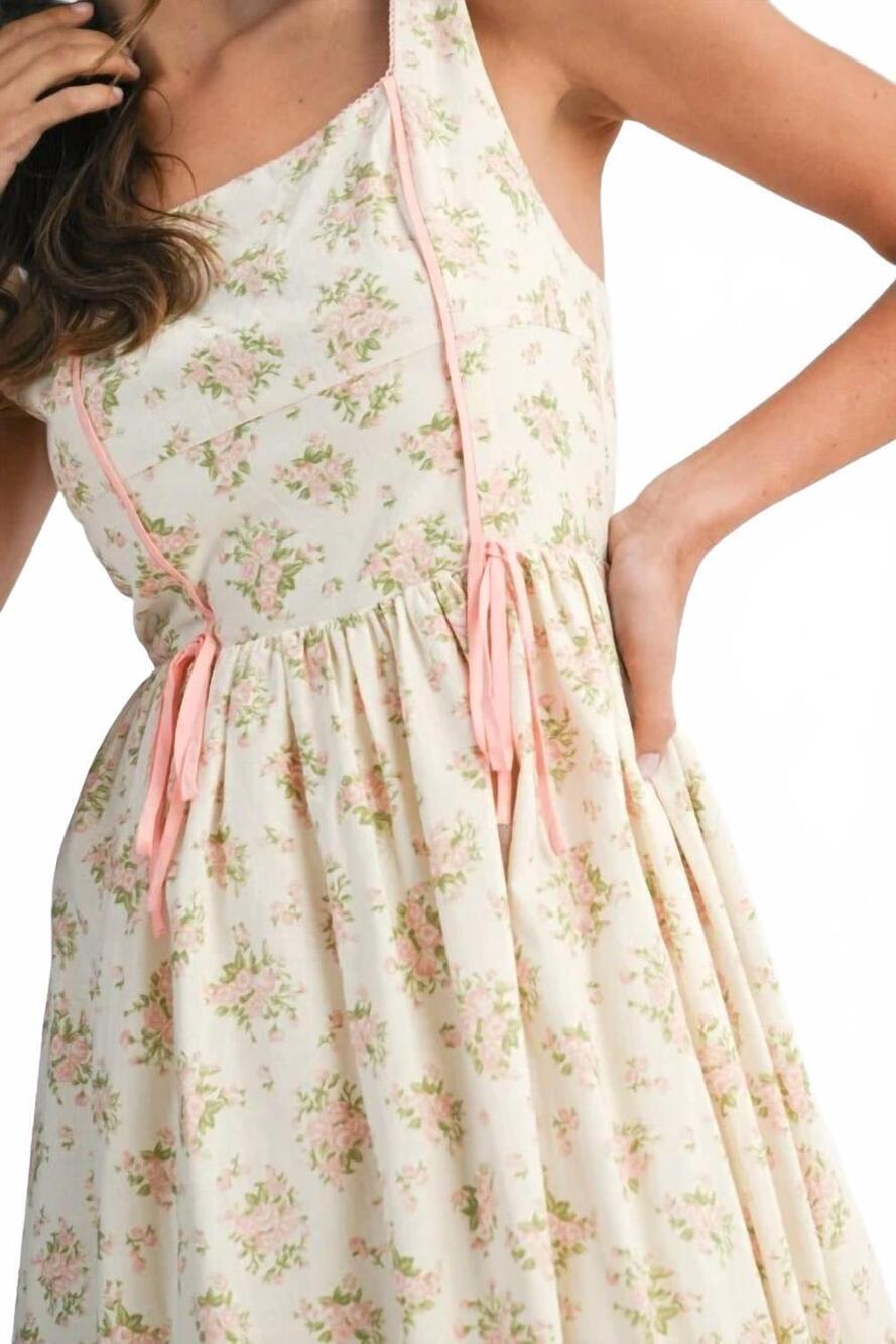 NEW MABLE floral print square neck contrast piping dress in pink - Picture 5 of 5